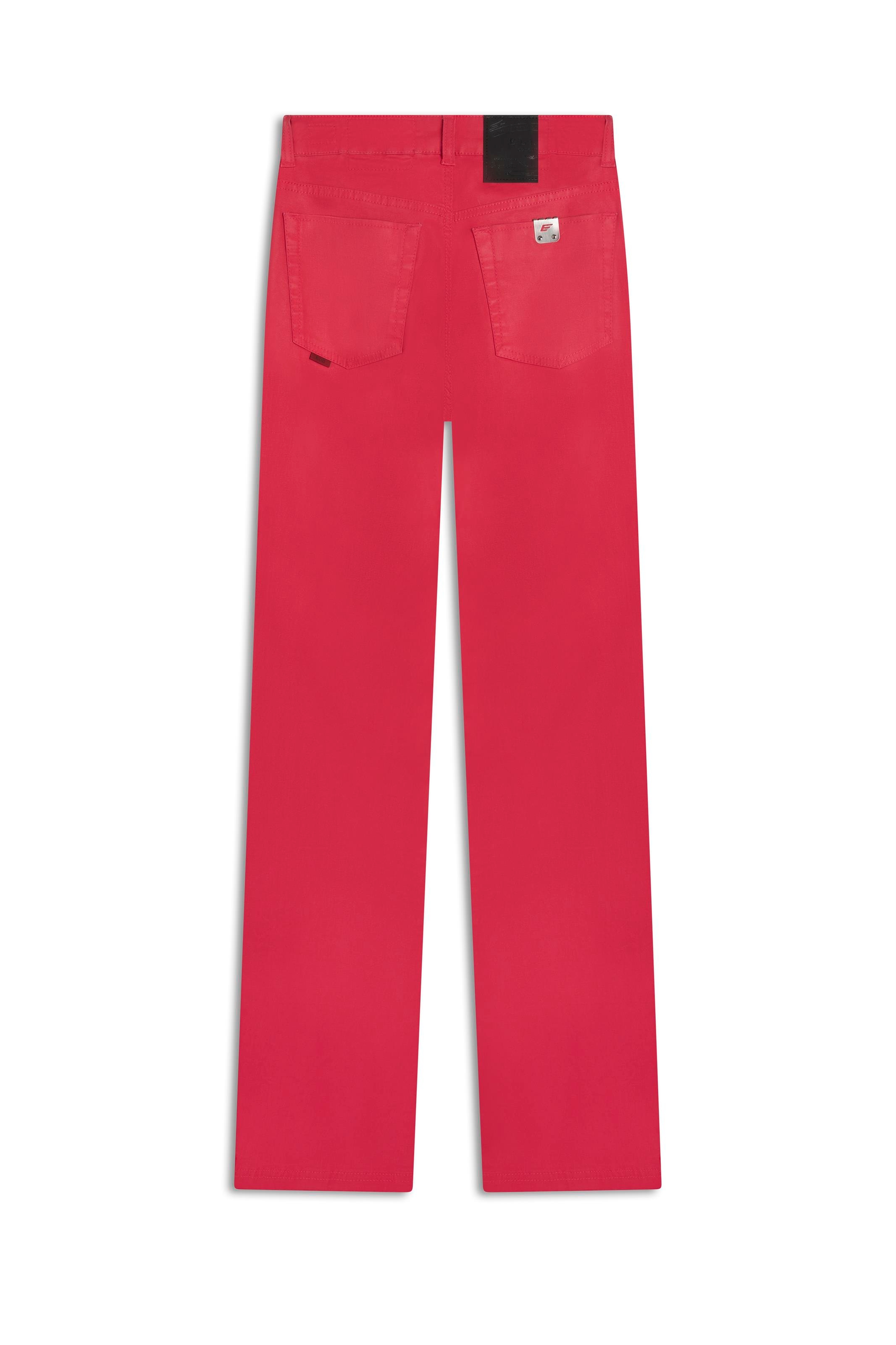 Calça Leather Denim Flare Cereja