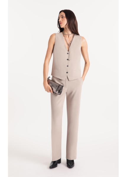 Calça Lilla Reta Double Buttons Cinza Claro
