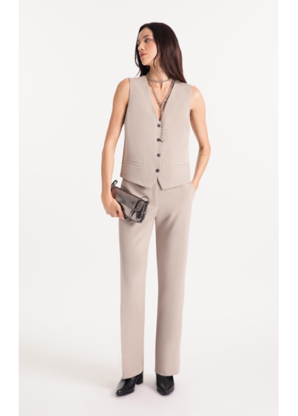 Calça Lilla Reta Double Buttons Cinza Claro