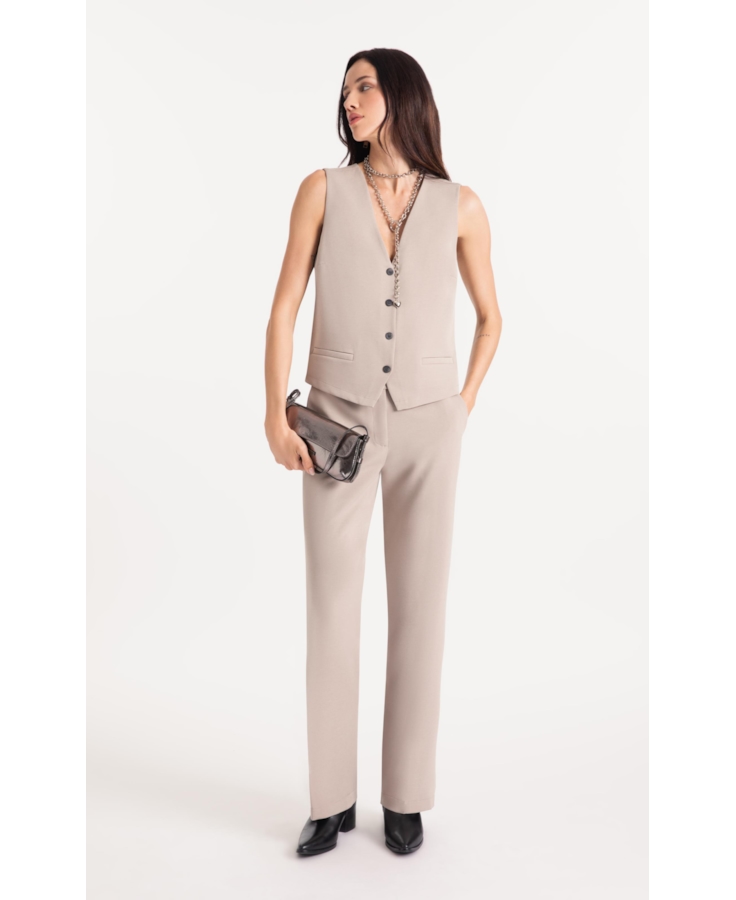 Calça Lilla Reta Double Buttons Cinza Claro
