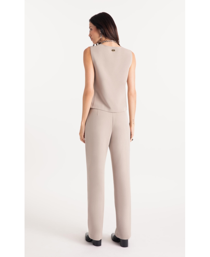 Calça Lilla Reta Double Buttons Cinza Claro