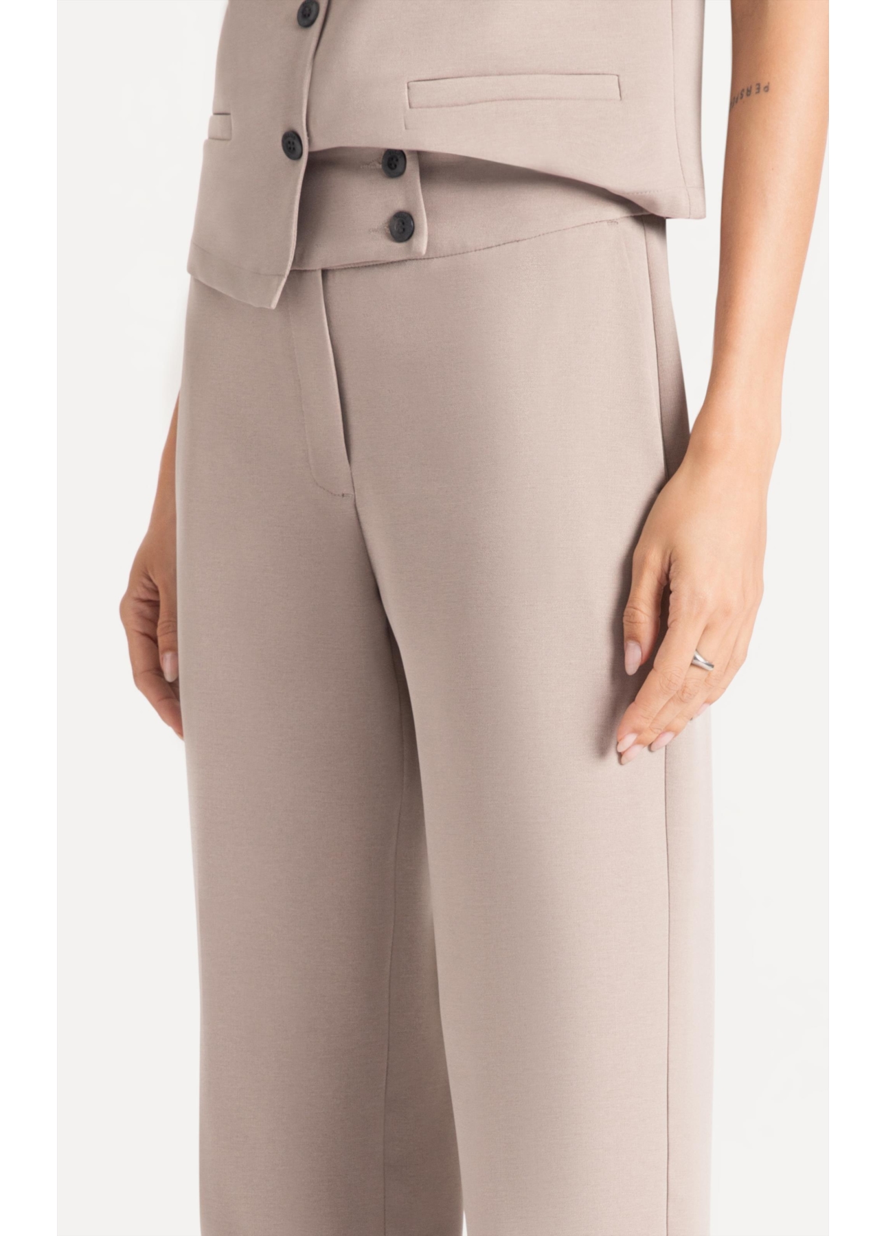 Calça Lilla Reta Double Buttons Cinza Claro