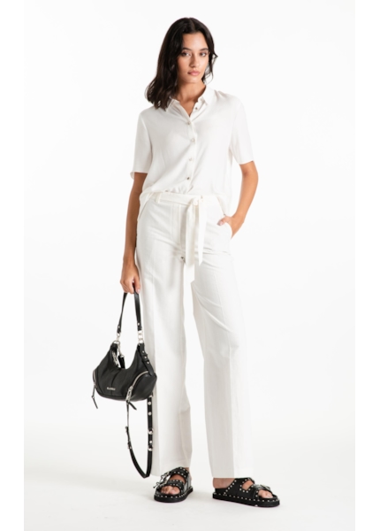 Calça Linen Blend Wideleg Faca Off White