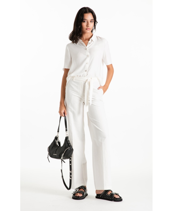 Calça Linen Blend Wideleg Faca Off White