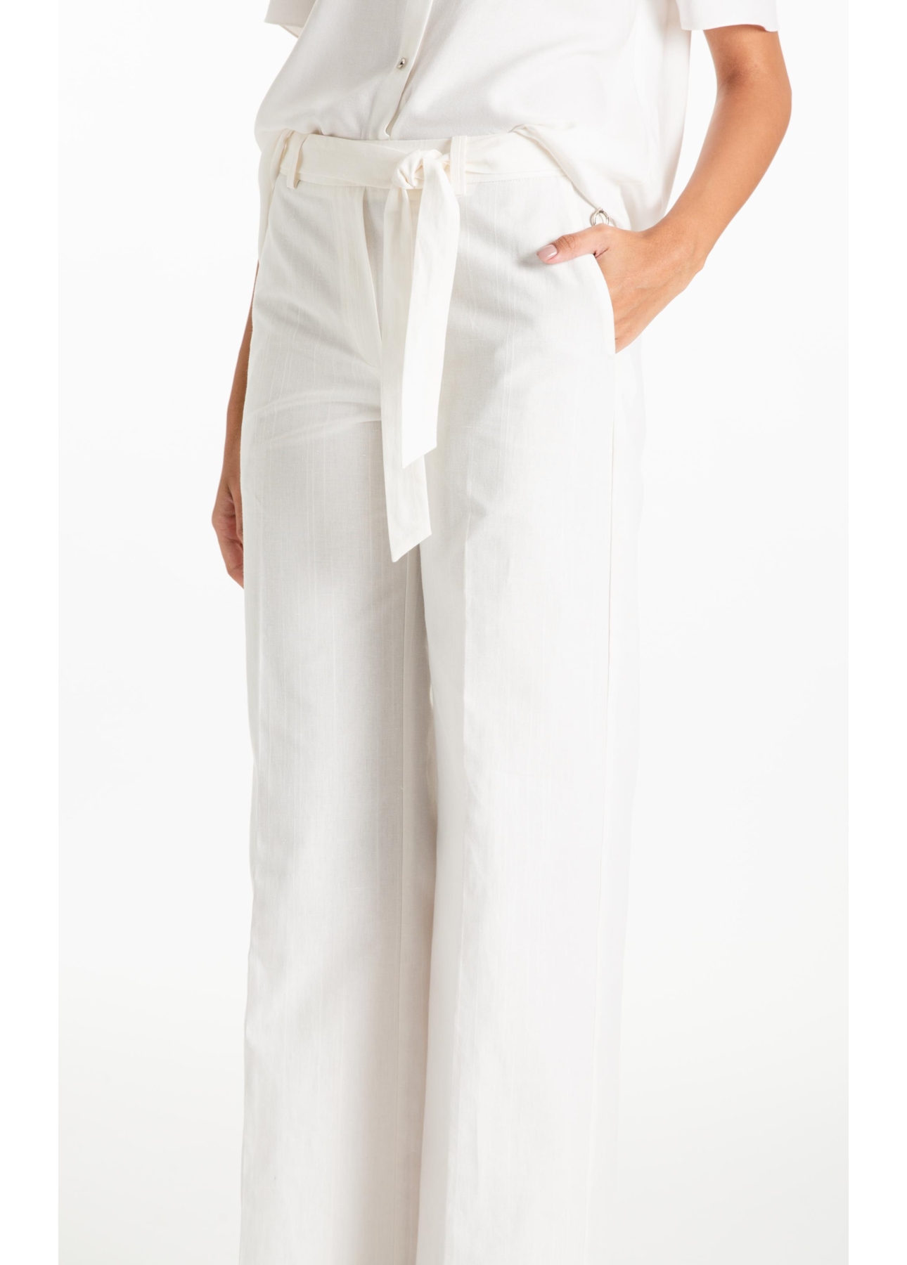 Calça Linen Blend Wideleg Faca Off White