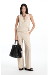Calça Linen Straight Stripes Straight Areia