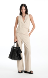Calça Linen Straight Stripes Straight Areia