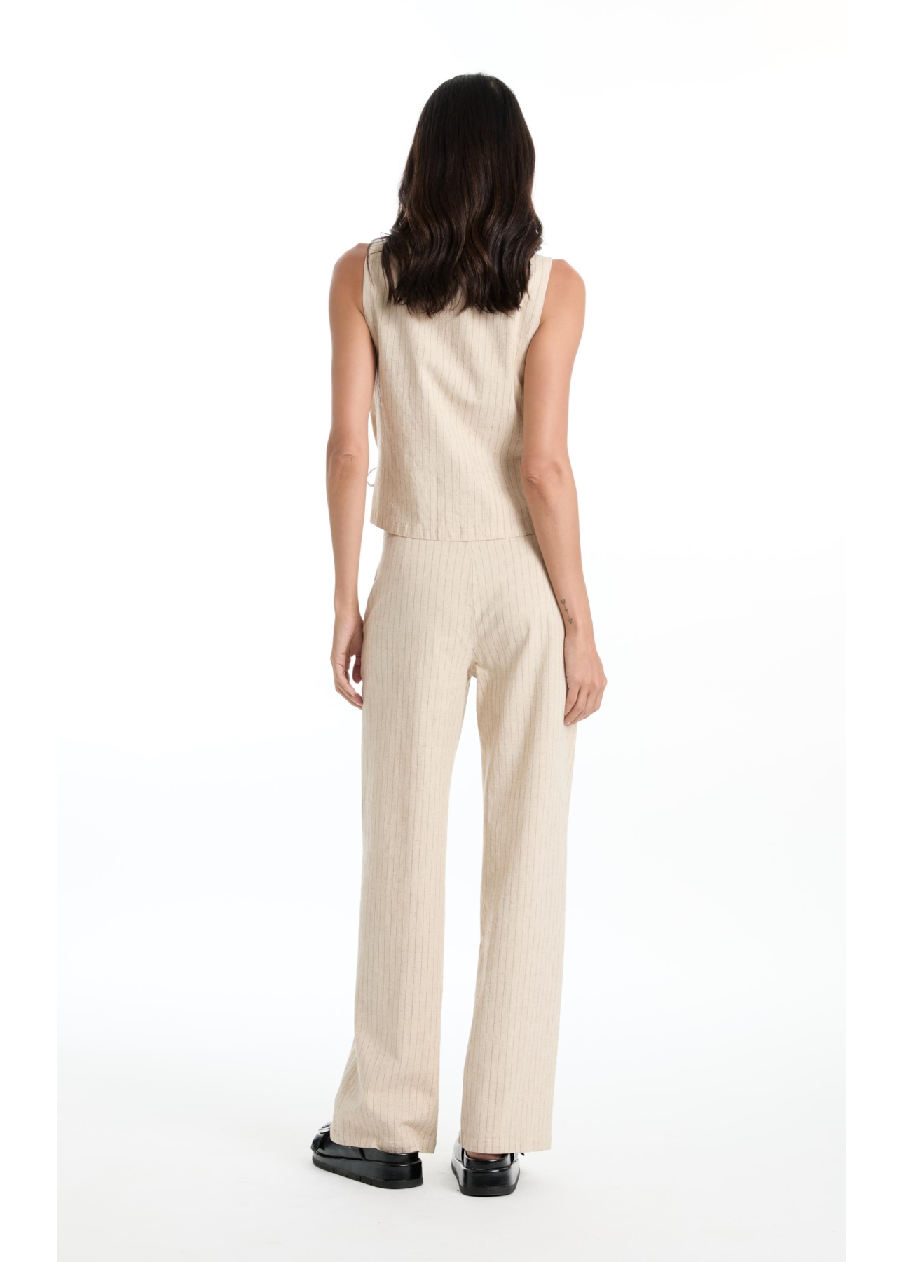 Calça Linen Straight Stripes Straight Areia
