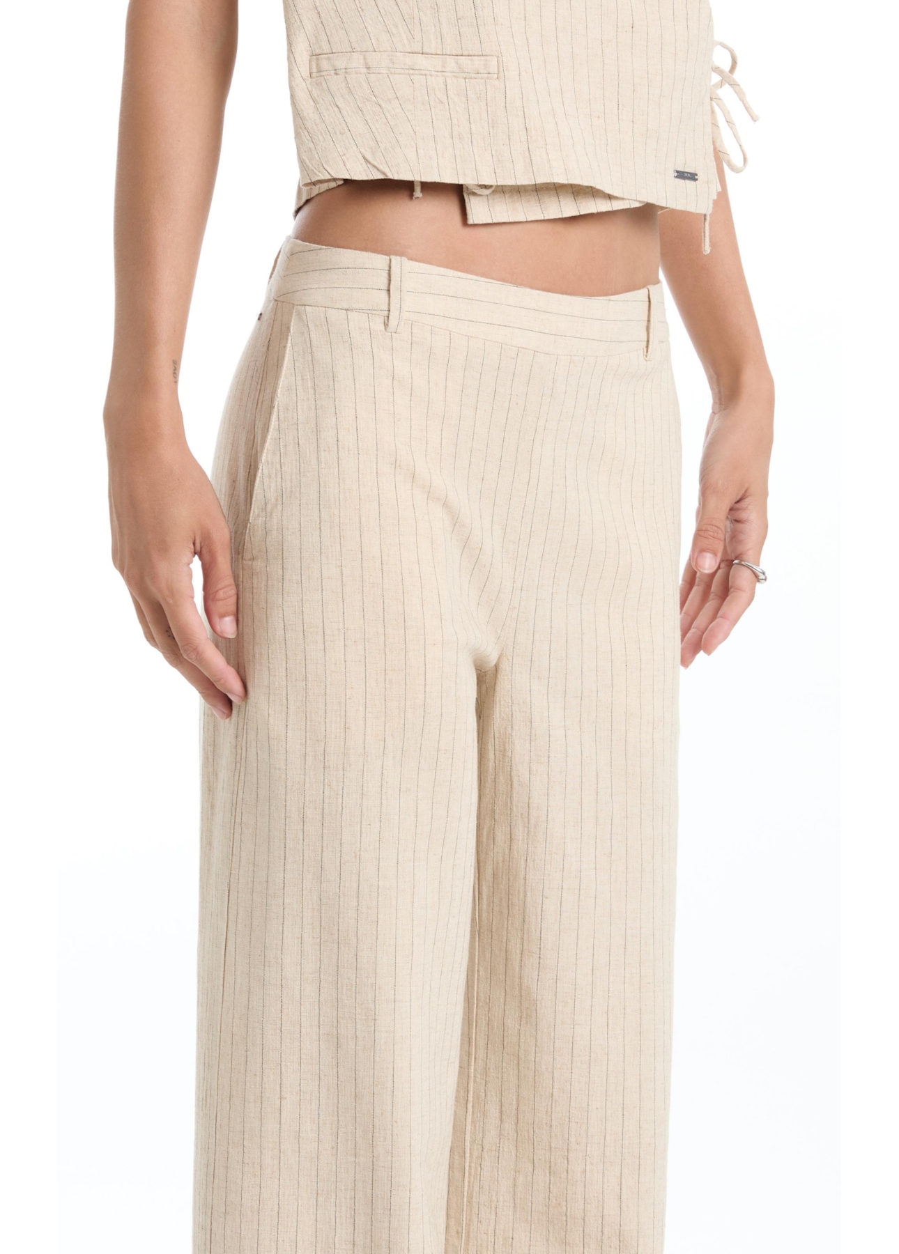 Calça Linen Straight Stripes Straight Areia