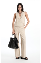 Calça Linen Straight Stripes Straight Areia