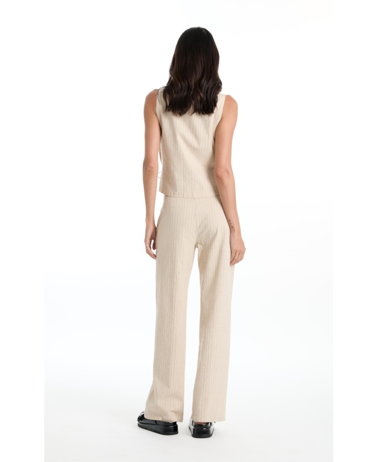 Calça Linen Straight Stripes Straight Areia