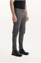 Calça Sarja Diagonal Rock Cargo Cinza