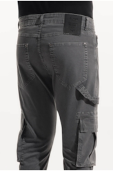 Calça Sarja Diagonal Rock Cargo Cinza