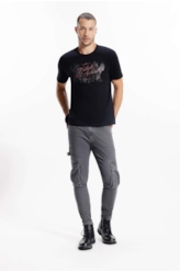 Calça Sarja Diagonal Rock Cargo Cinza