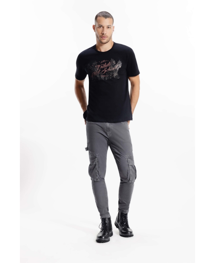 Calça Sarja Diagonal Rock Cargo Cinza