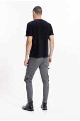 Calça Sarja Diagonal Rock Cargo Cinza