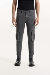 Calça Sarja Diagonal Rock Cargo Cinza