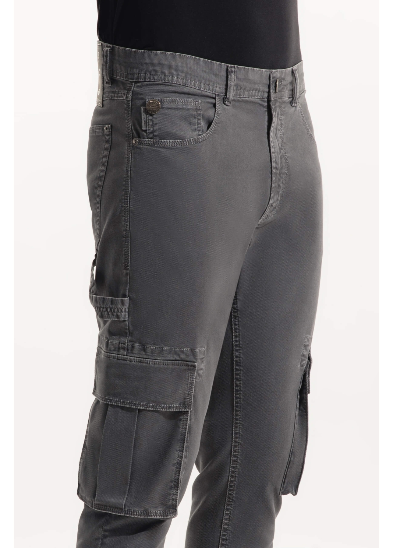 Calça Sarja Diagonal Rock Cargo Cinza