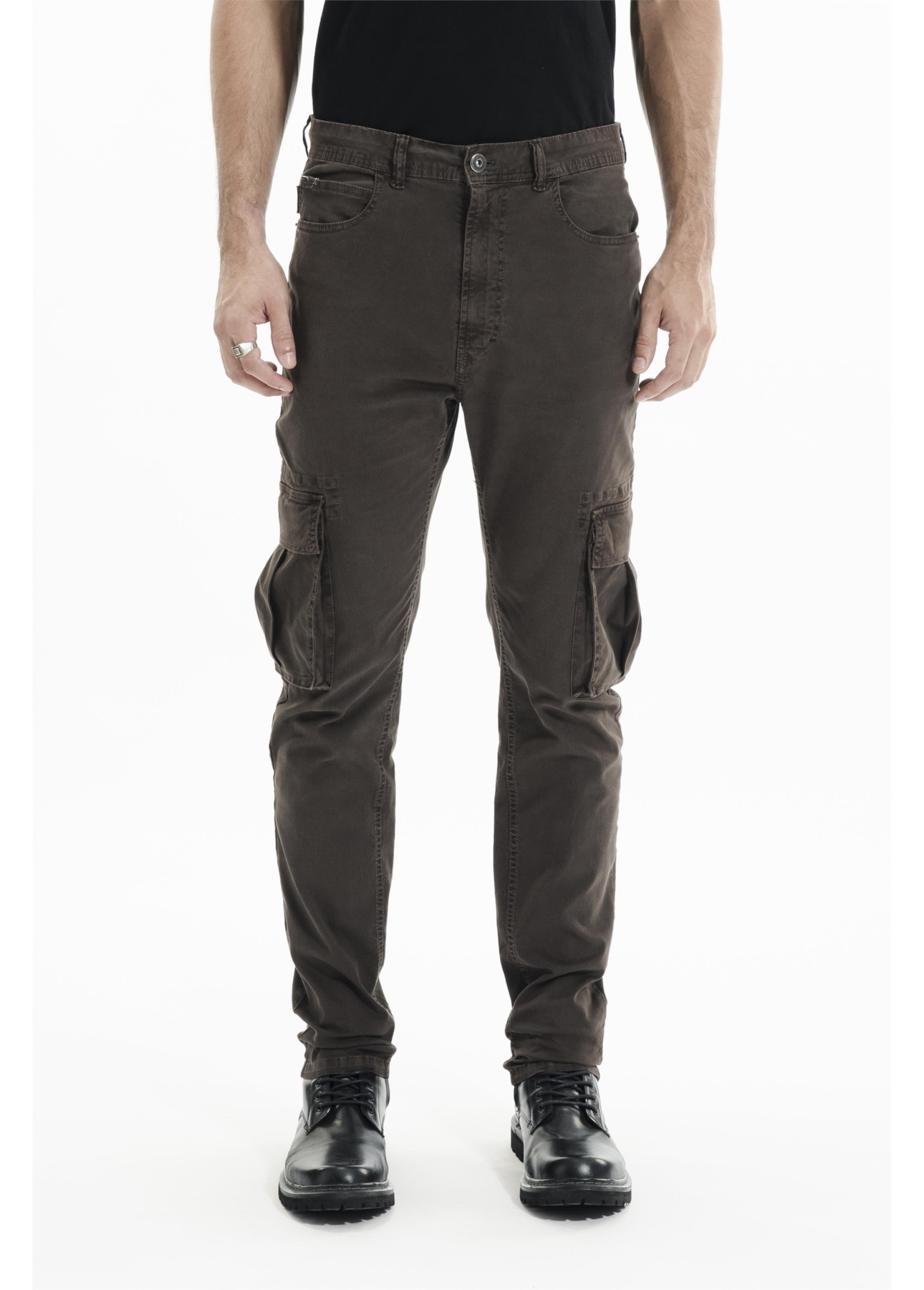 Calça Sarja Diagonal Slim Cargo Marrom Escuro