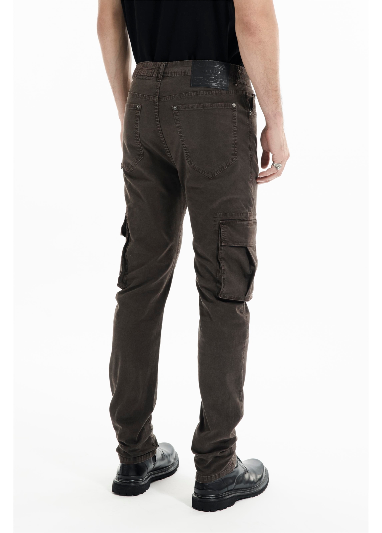 Calça Sarja Diagonal Slim Cargo Marrom Escuro