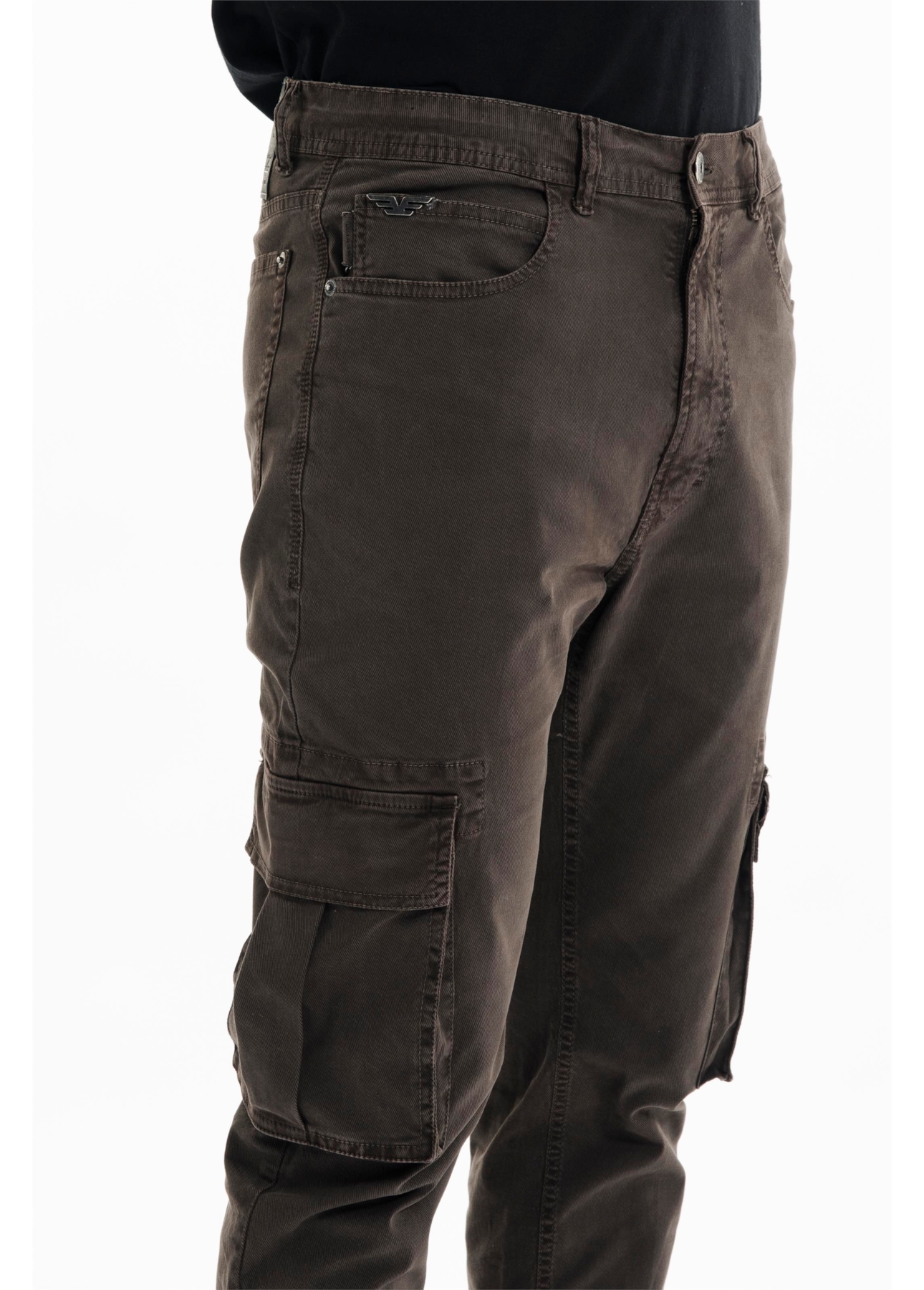 Calça Sarja Diagonal Slim Cargo Marrom Escuro