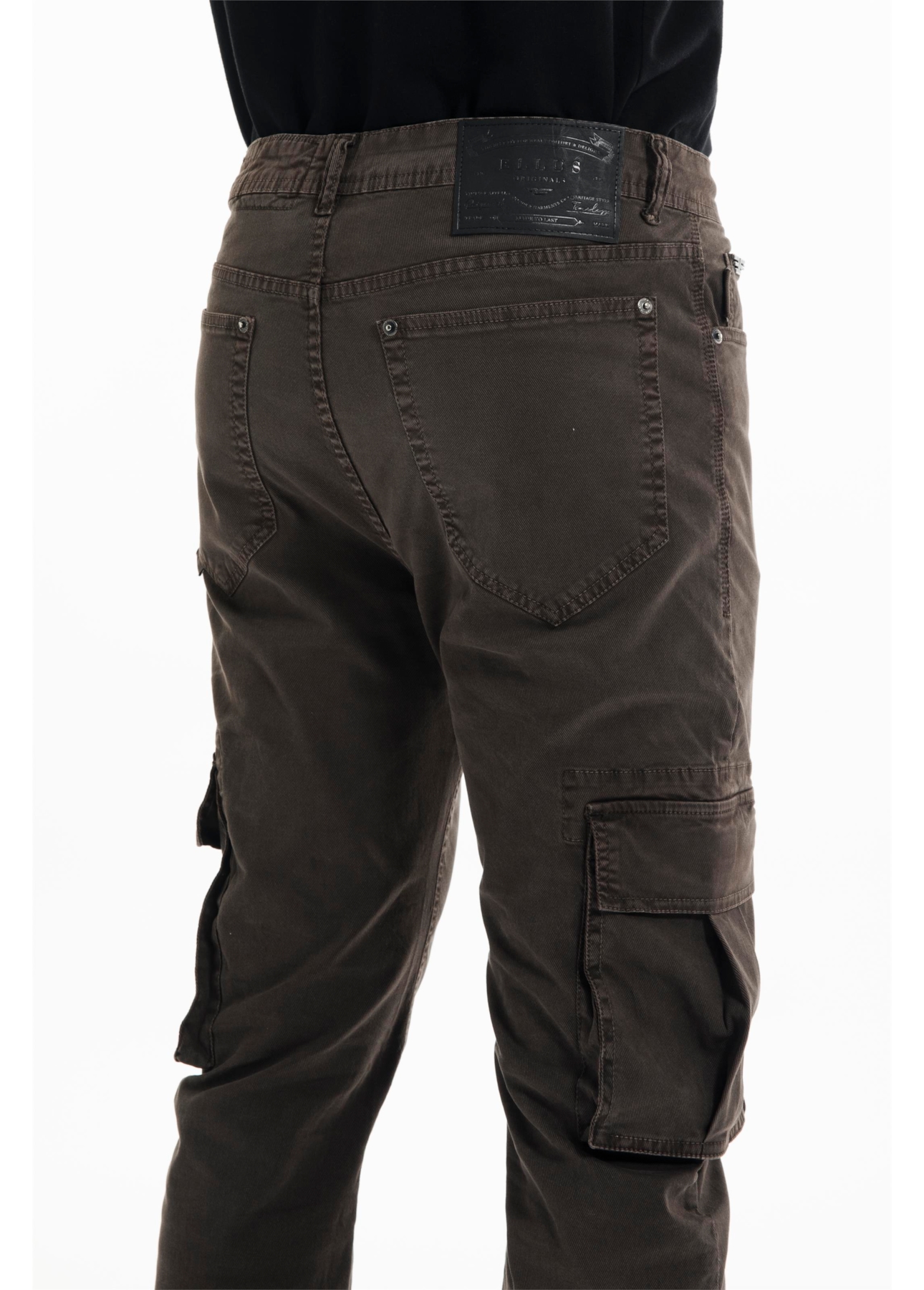 Calça Sarja Diagonal Slim Cargo Marrom Escuro