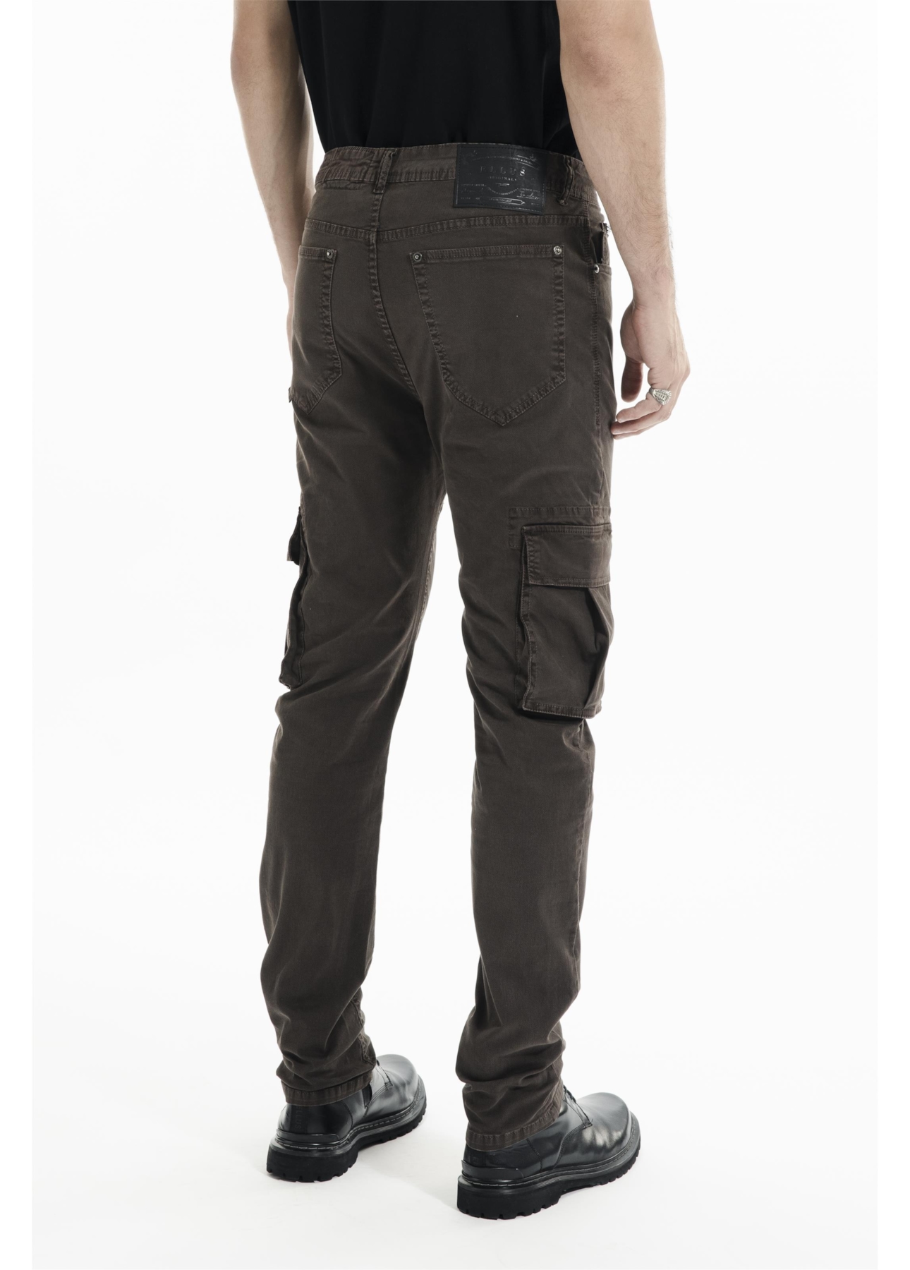 Calça Sarja Diagonal Slim Cargo Marrom Escuro
