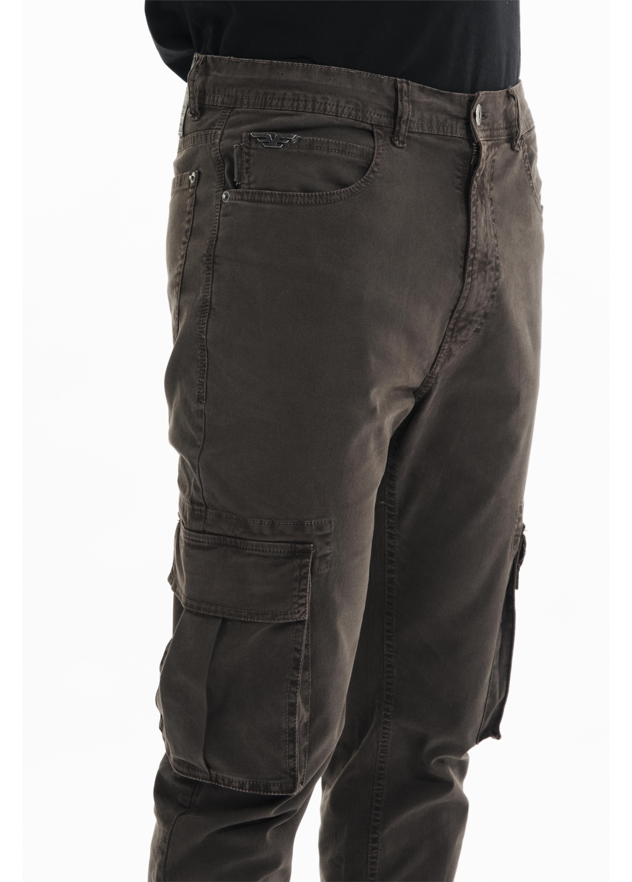 Calça Sarja Diagonal Slim Cargo Marrom Escuro