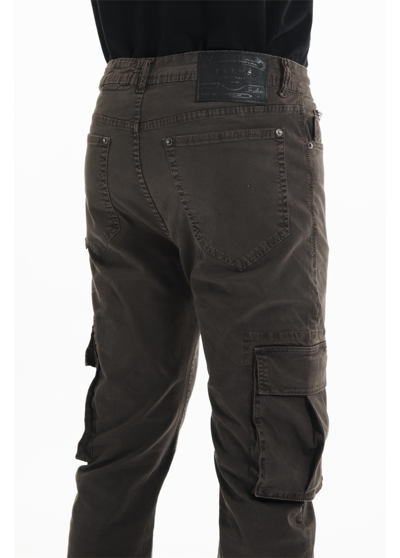 Calça Sarja Diagonal Slim Cargo Marrom Escuro