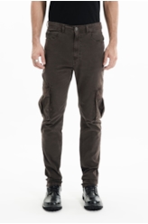 Calça Sarja Diagonal Slim Cargo Marrom Escuro