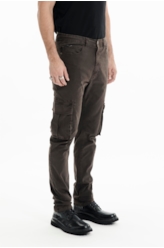 Calça Sarja Diagonal Slim Cargo Marrom Escuro