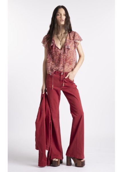 Calça Sarja Rain Flare Vinho