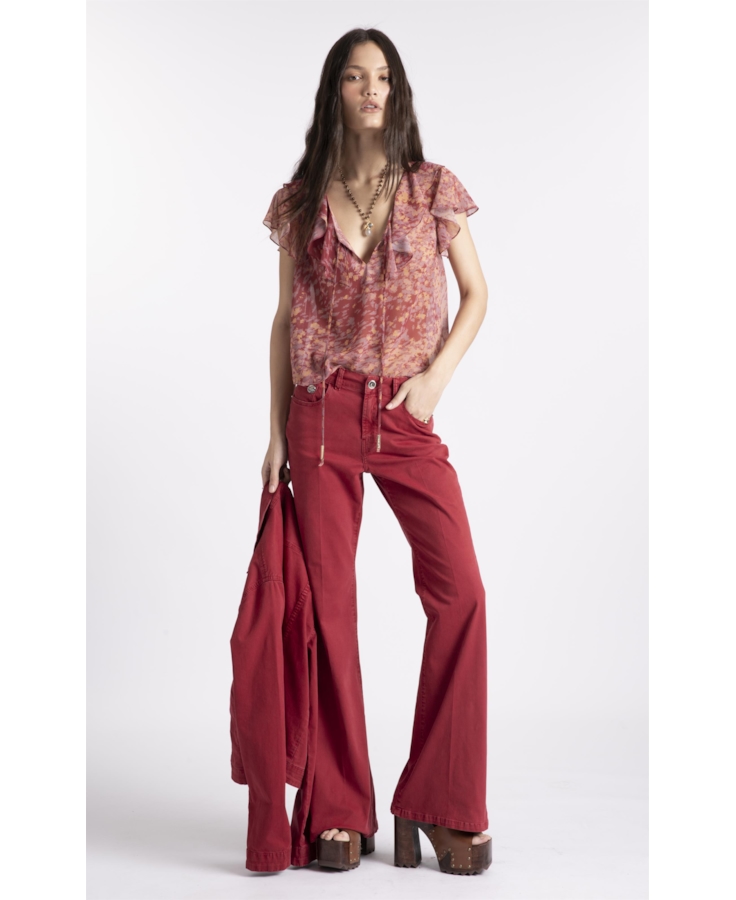 Calça Sarja Rain Flare Vinho