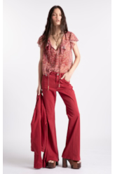 Calça Sarja Rain Flare Vinho