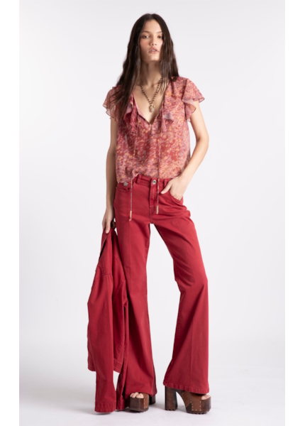 Calça Sarja Rain Flare Vinho