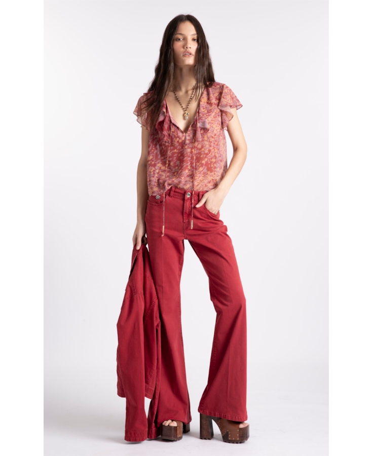 Calça Sarja Rain Flare Vinho