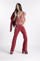 Calça Sarja Rain Flare Vinho