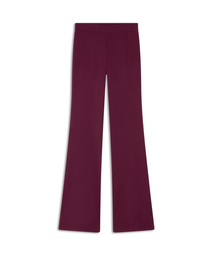 Calça Scuba Crepe Flare Long Bordeaux