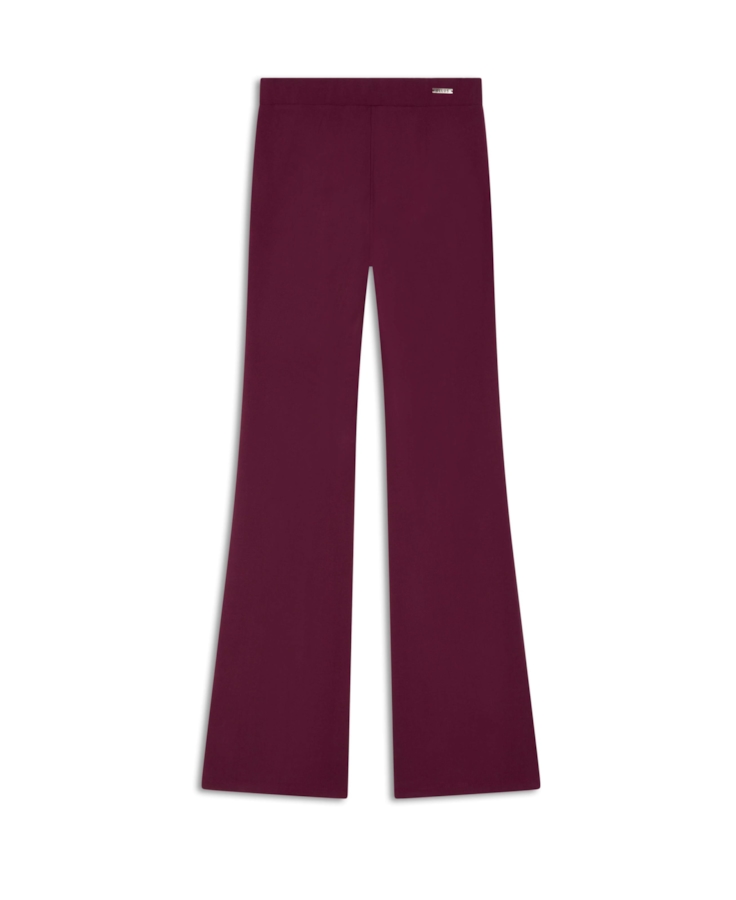 Calça Scuba Crepe Flare Long Bordeaux
