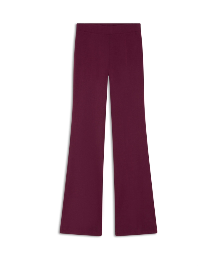 Calça Scuba Crepe Flare Long Bordeaux
