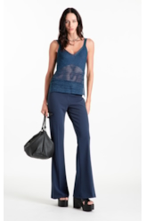 Calça Scuba Crepe Long Flare Marinho