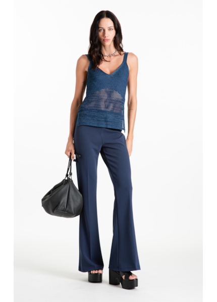 Calça Scuba Crepe Long Flare Marinho