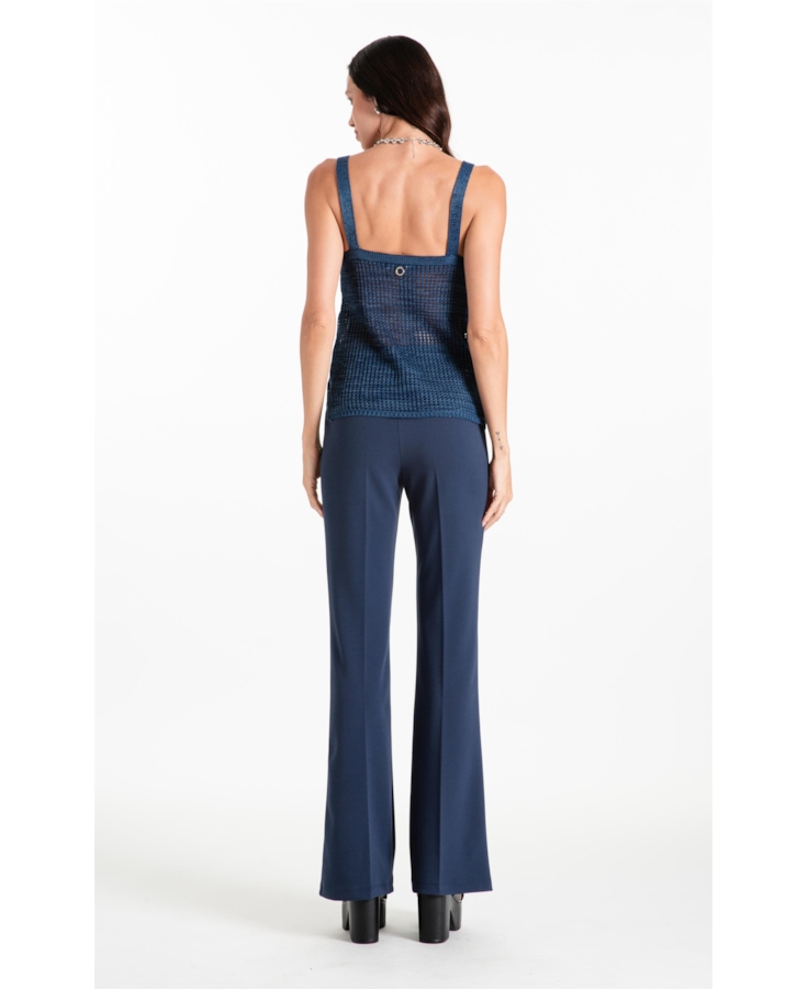 Calça Scuba Crepe Long Flare Marinho