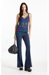 Calça Scuba Crepe Long Flare Marinho