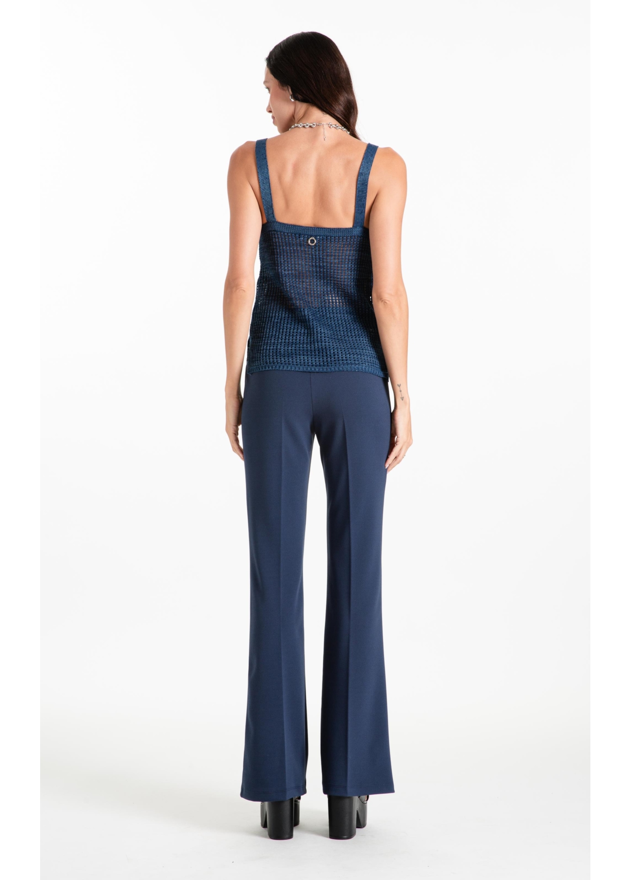 Calça Scuba Crepe Long Flare Marinho