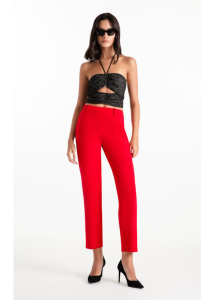 Calça Scuba Crepe Trapezio Vermelho