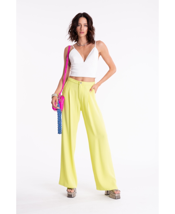 Calça Soft Crepe Pantaloon Amarelo Limao