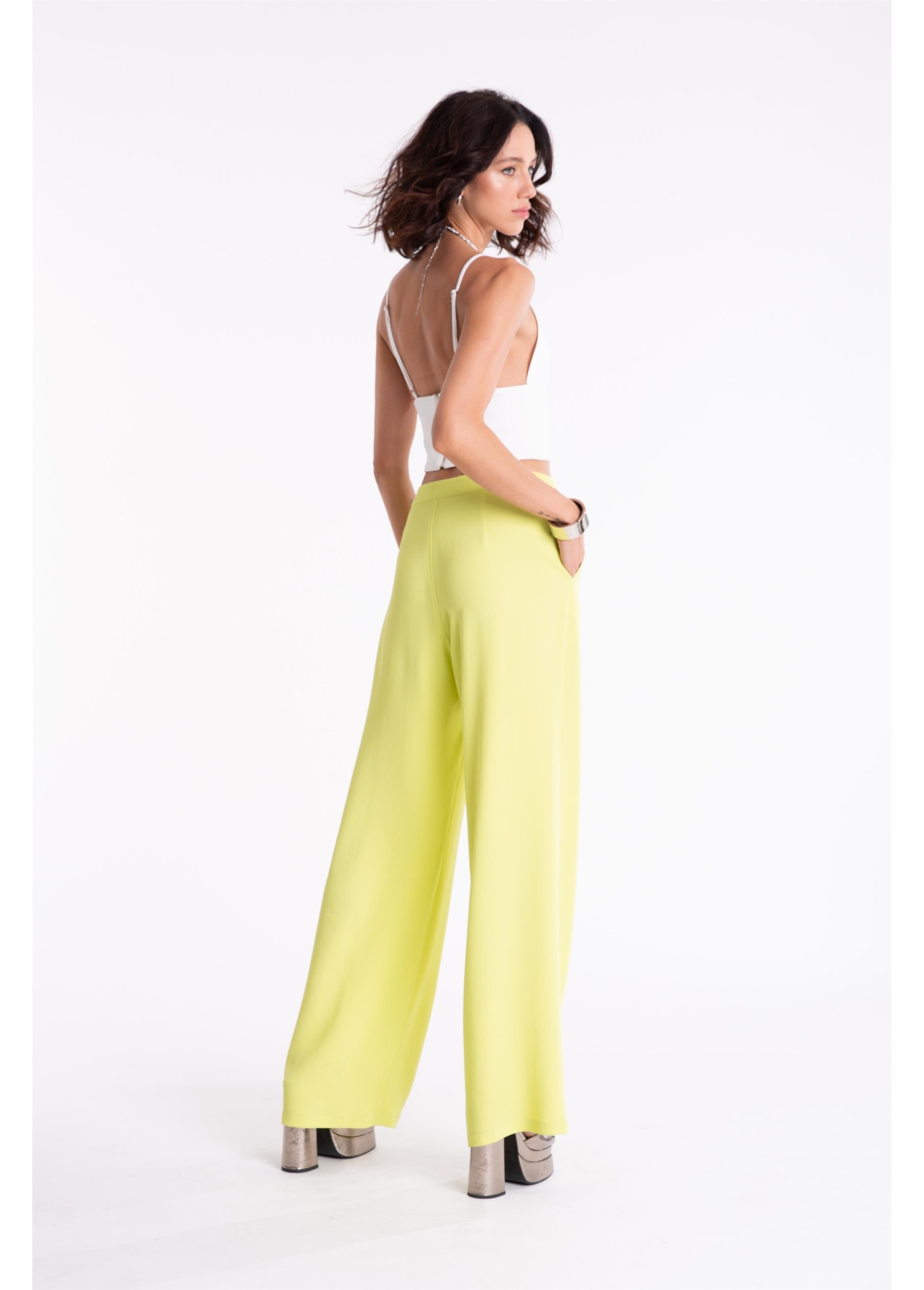 Calça Soft Crepe Pantaloon Amarelo Limao
