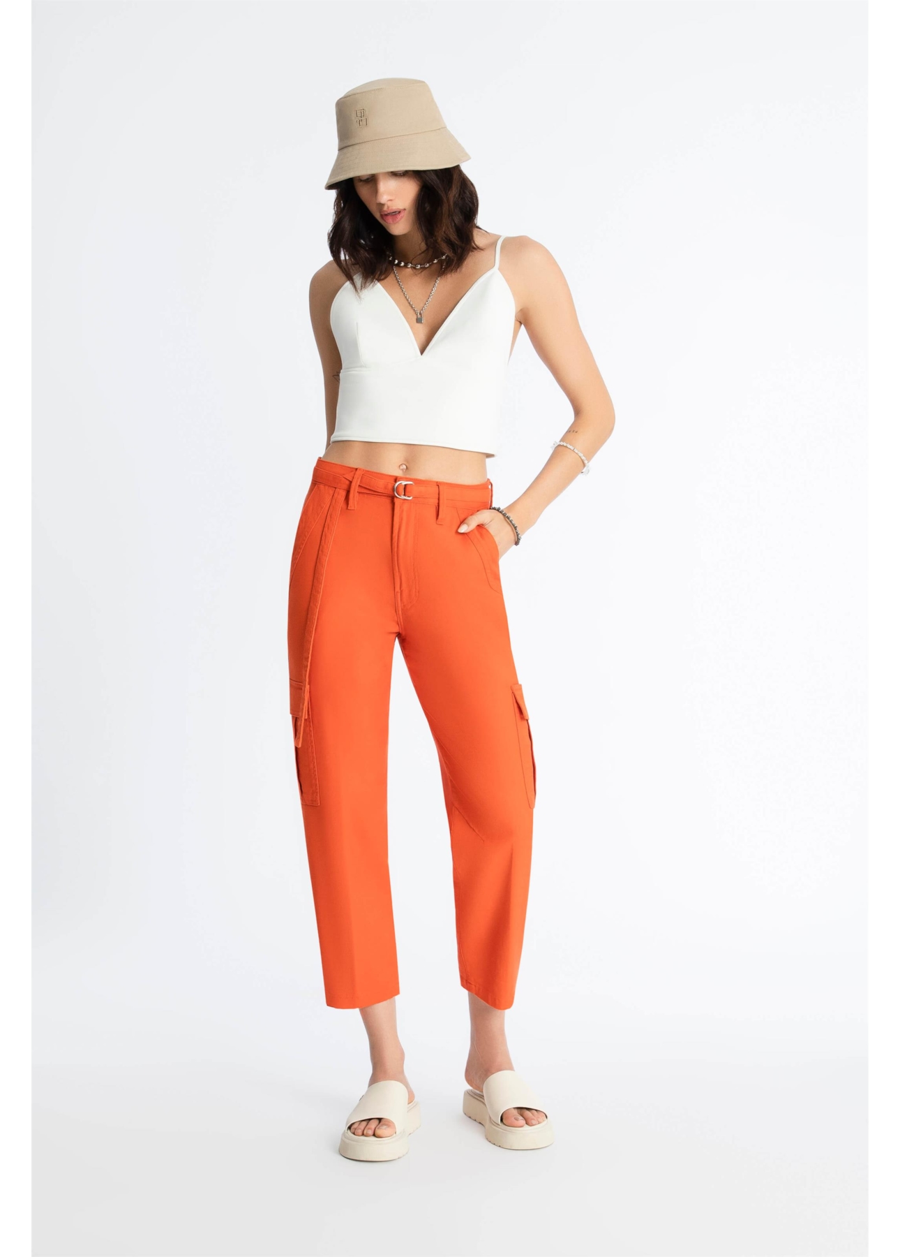 Calça Spandex Cargo Laranja