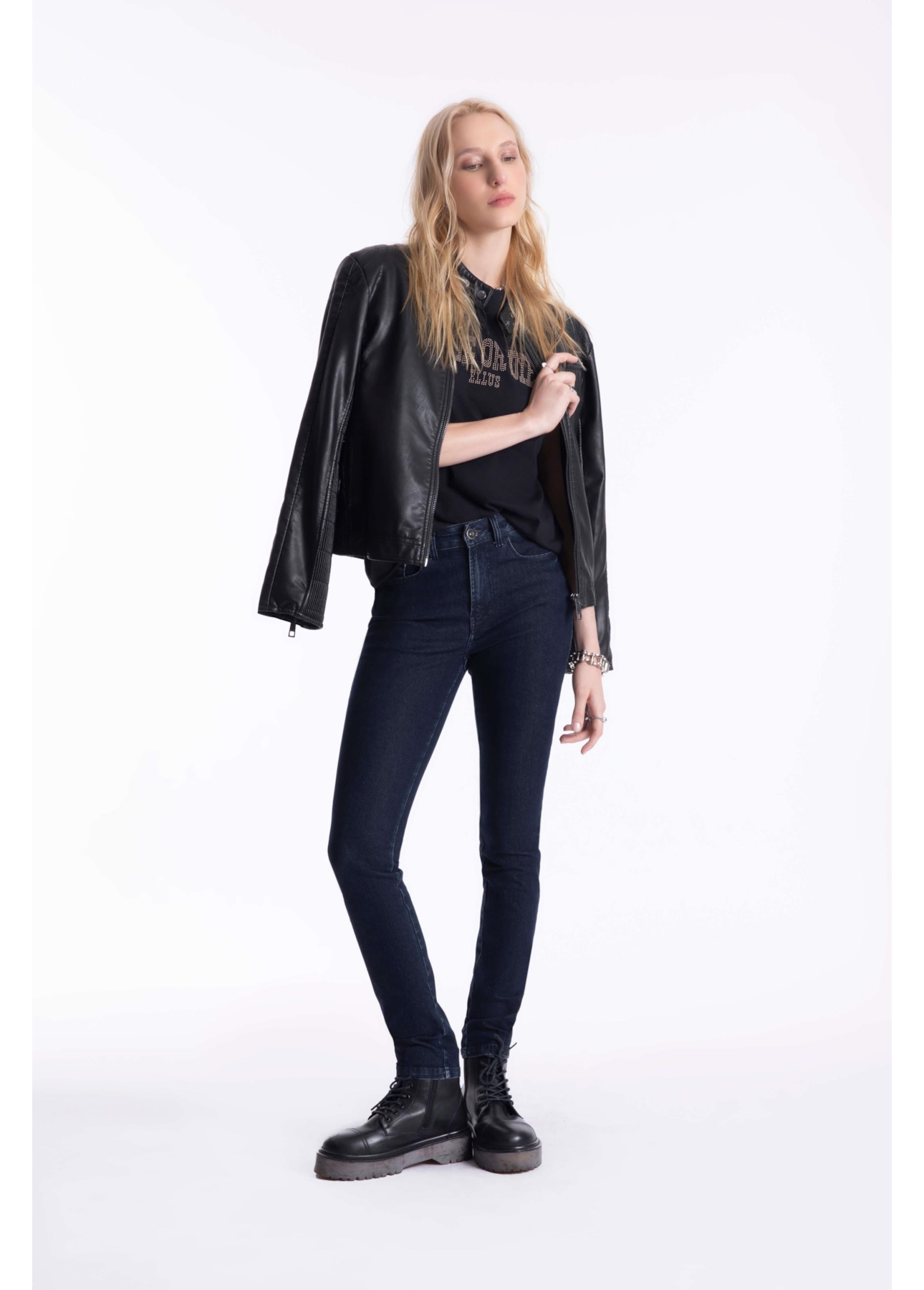 Calça Sprouting Hiper Skinny Lav.Escuro C/ Grampos